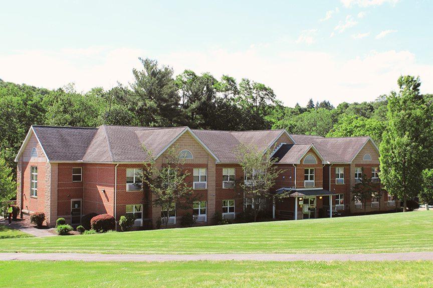Large brick residence hall at Keystone College